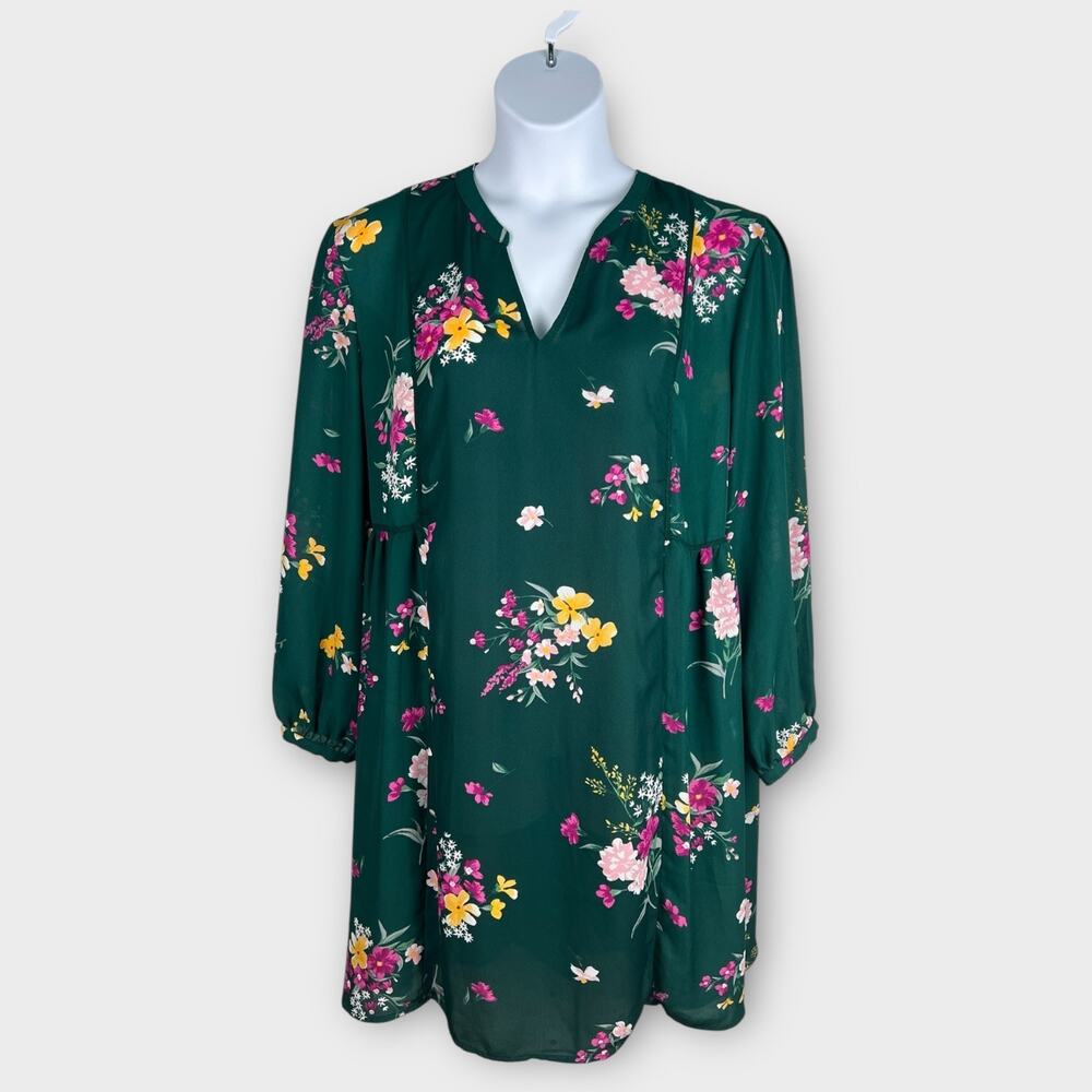 Old Navy XXL Dress Floral Print Long Sleeve Boho Green Casual‎ Women's
